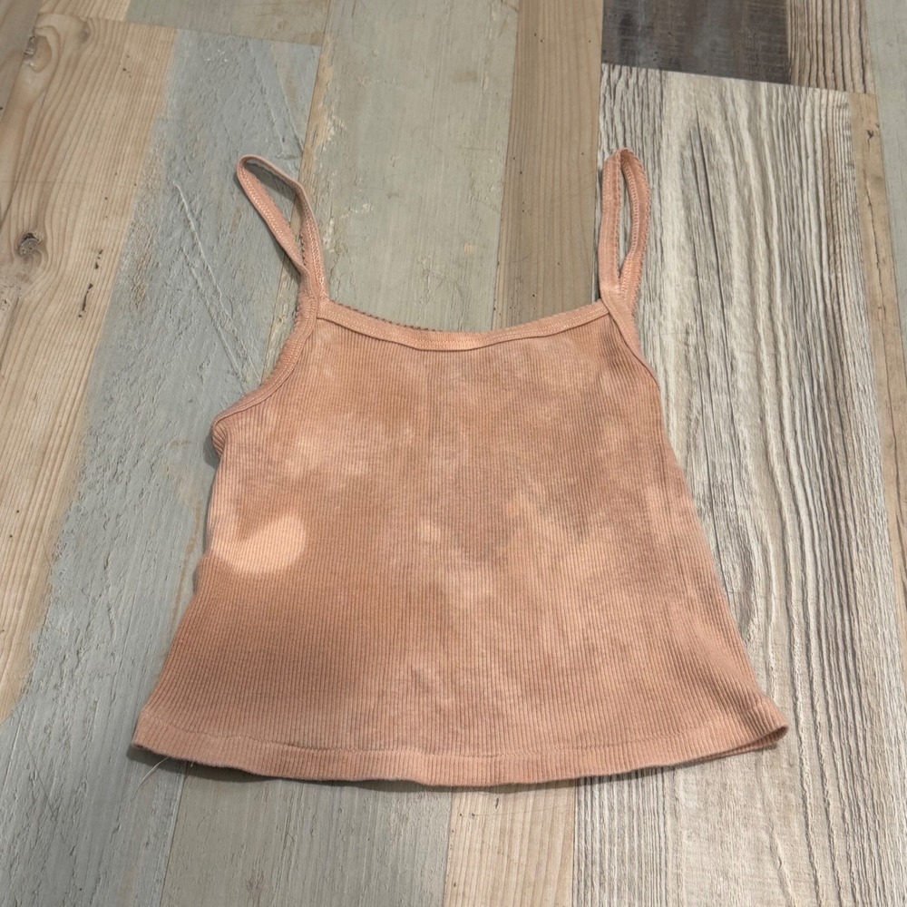 Acid Wash Ribbed Cami Crop Top Peach Coral Spaghetti Strap Sleeveless Tank